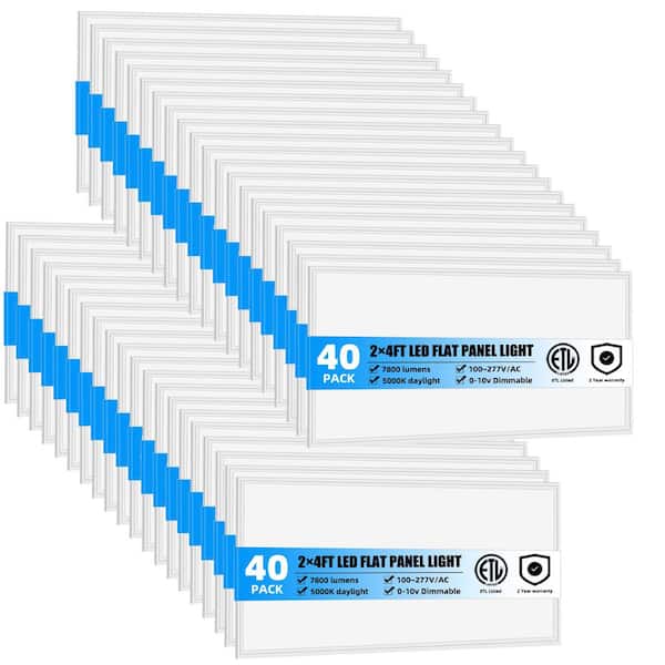 2 ft. x 4 ft. 7800 Lumens Integrated LED Panel Light,5000K Troffer Light Fixture 0/10-Volt Dimmable ETL Listed (40-Pack)