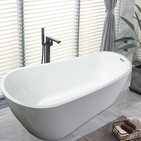 Satico 63 in. High Grade Acrylic Freestanding Soaking SPA Tub Flatbottom Non-Whirlpool Bathtub in White