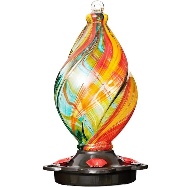 Glass Hanging Spiral Hummingbird Feeder 28oz Capacity Leak Proof andRustproof, Includes Ant Moat