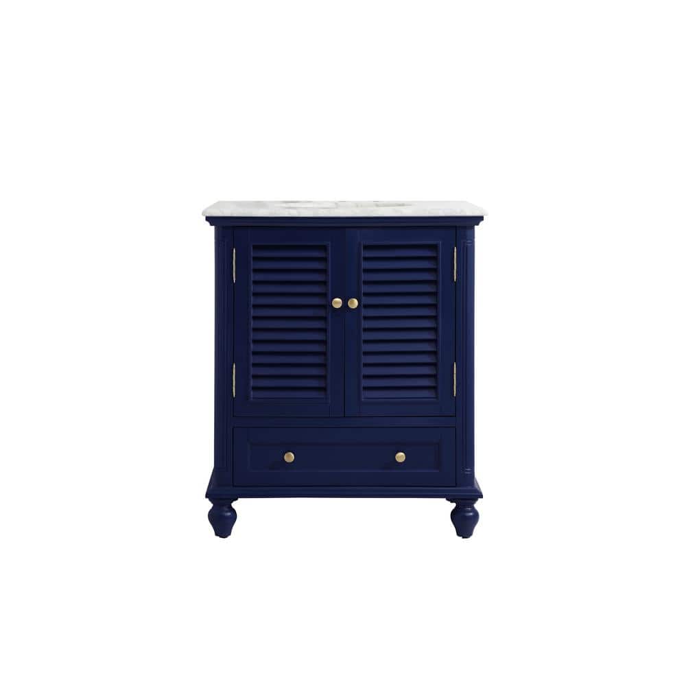 Timeless Home 30 in. W Single Bath Vanity in Blue with Marble Vanity Top in