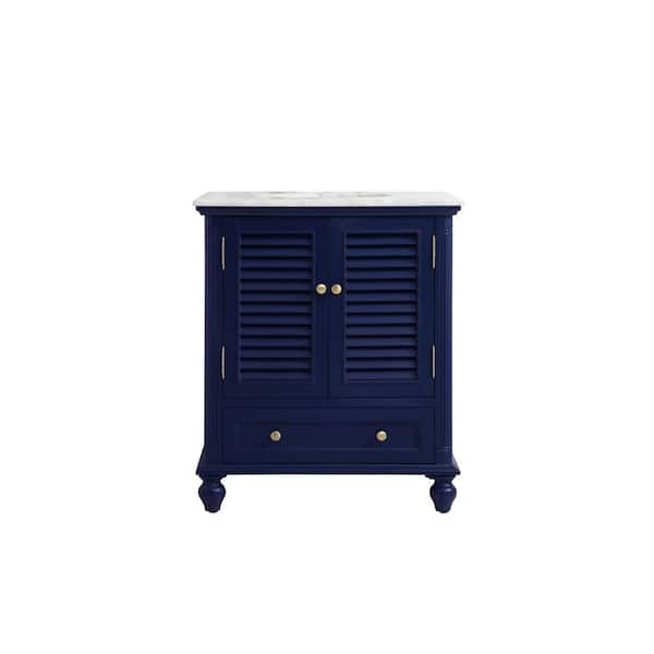 Unbranded Timeless Home 30 in. W Single Bath Vanity in Blue with Marble Vanity Top in Carrara with White Basin