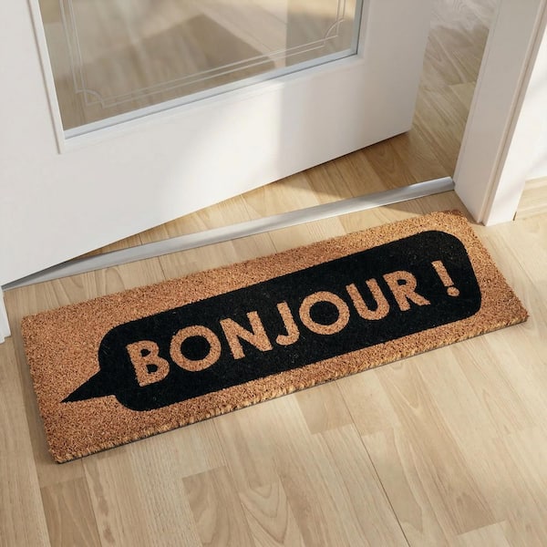 Brown and Black Bonjour Sheltered 30 in. x 10 in. Front Long Door Mat Coir Coco Fibers