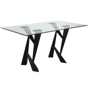 Cleves Clear and Black Glass Top 58 in. 4 Legs Dining Table (Seats 6)