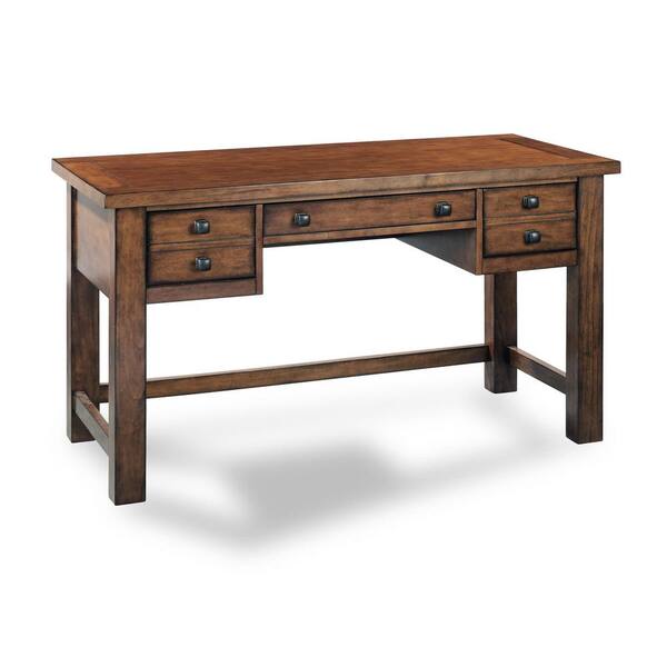 HOMESTYLES 54 in. Rectangular Aged Maple 5 Drawer Writing Desk with