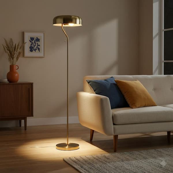 AIKVSXER 55 in. Metal Gold Corner Column Floor Lamp with Gold Dome
