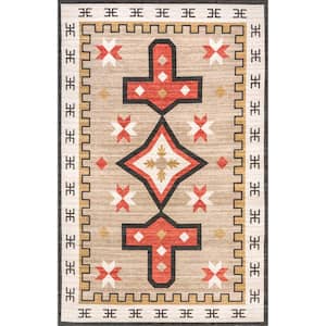 Remy Bold Geometric Machine Washable Brown 4 ft. x 6 ft. Area Rug