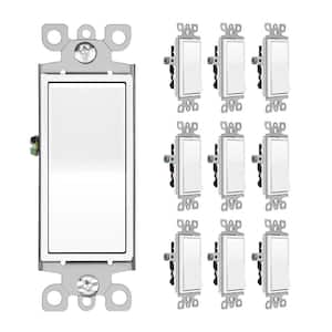 15 Amp 120/277-Volt 3-Way Rocker Light Switch in Wall On/Off Switch Decor Paddle Switch UL Listed in White - (10-Pack)