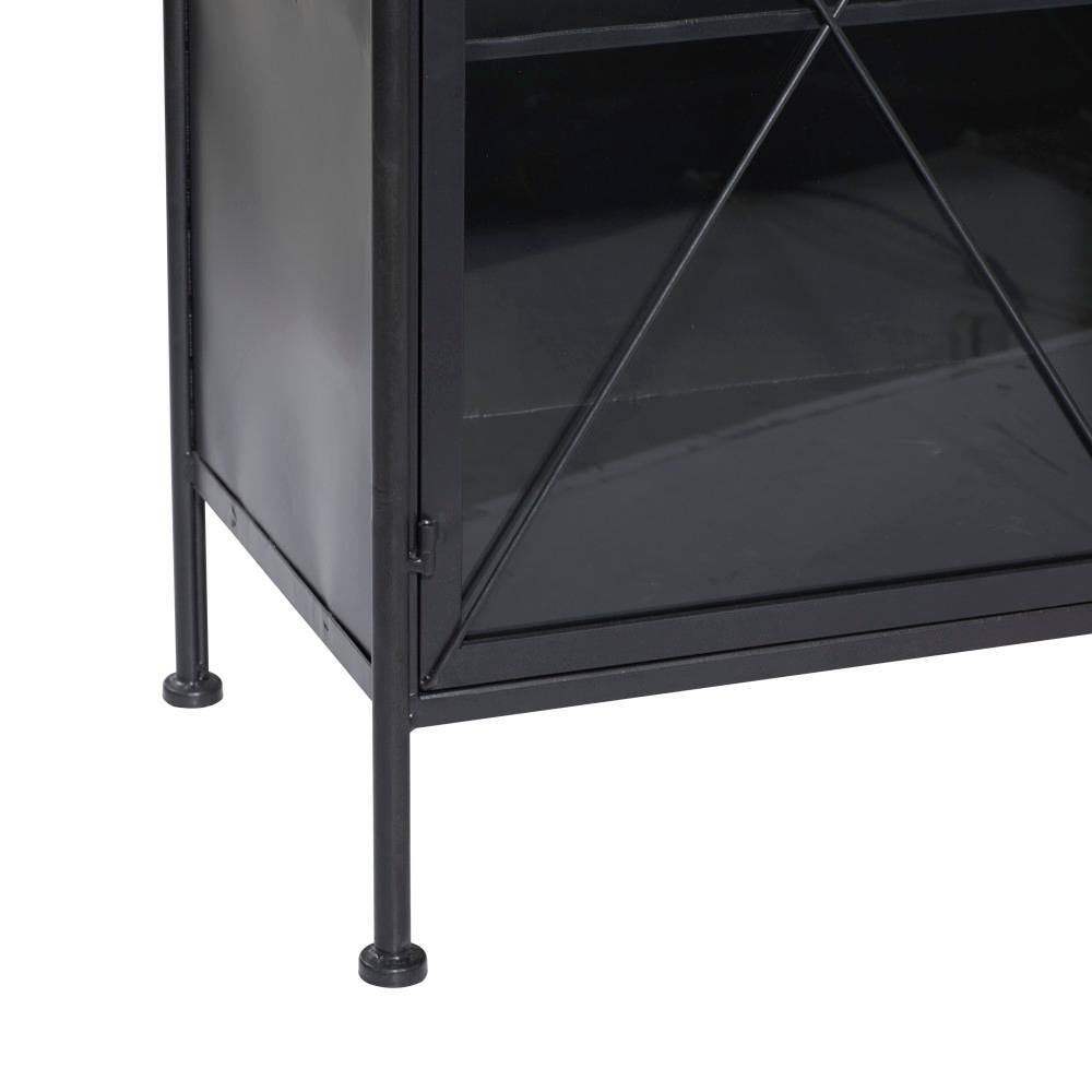 Black Metal Geometric Cabinet with Glass Panels
