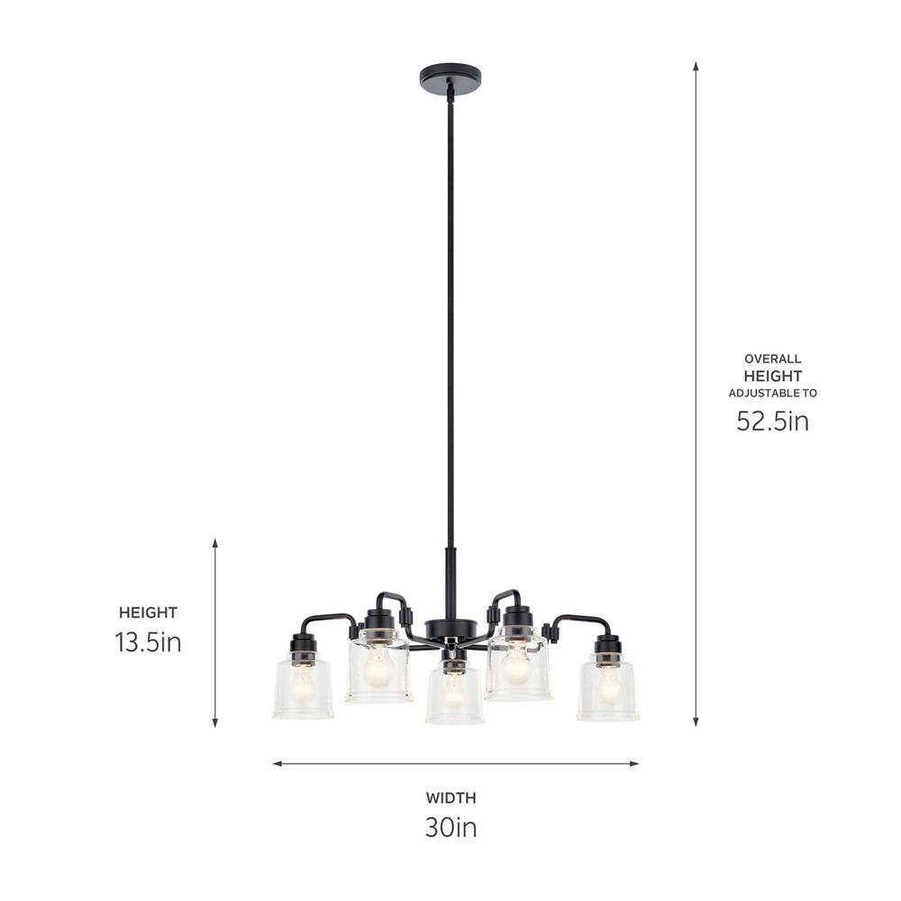 Aivian 30'' Black and Clear Glass 5-Light Chandelier