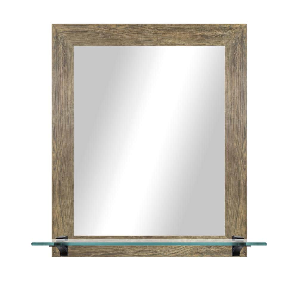 21.5 in. W x 25.5 in. H Rectangle Brown Vertical Framed Mirror With Tempere