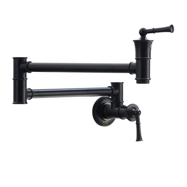 Boyel Living 1.8 GPM Solid Brass Wall Mounted Foldable Kitchen Pot Filler with Mounting Hardware and Double Handle in Matte Black