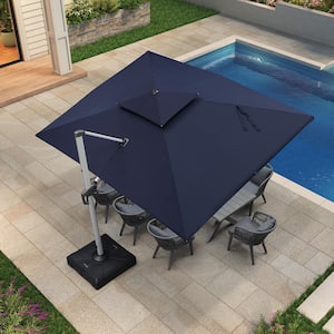 9 ft. x 12 ft. High-Quality Aluminum Cantilever Polyester Outdoor Patio Umbrella with Base, Navy Blue