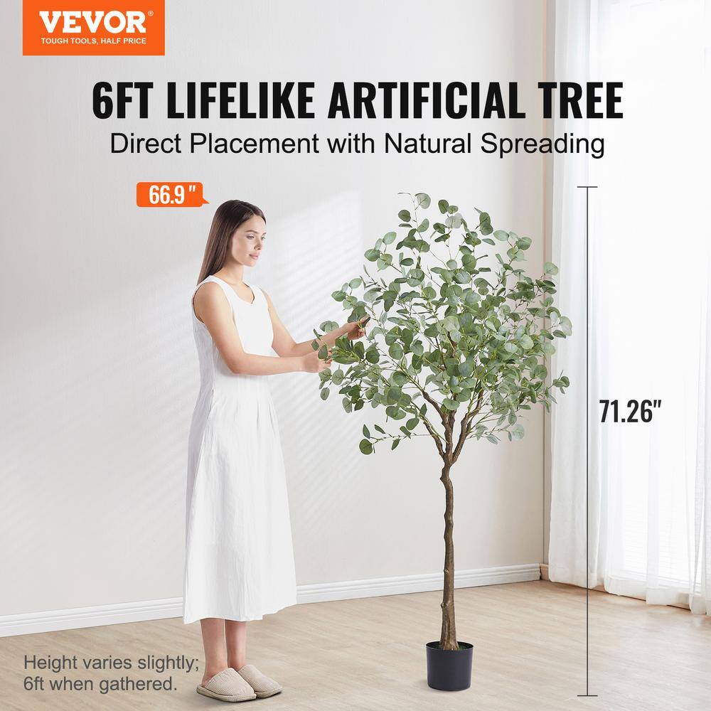 6FT Artificial Eucalyptus Tree with Realistic Green Leaves in Black Pot
