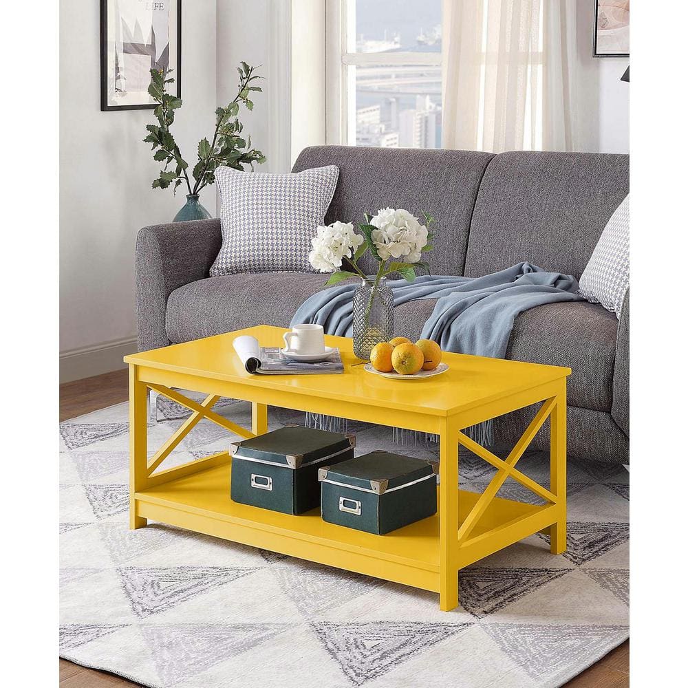 Oxford Yellow Rectangular Wood Coffee Table with Shelf
