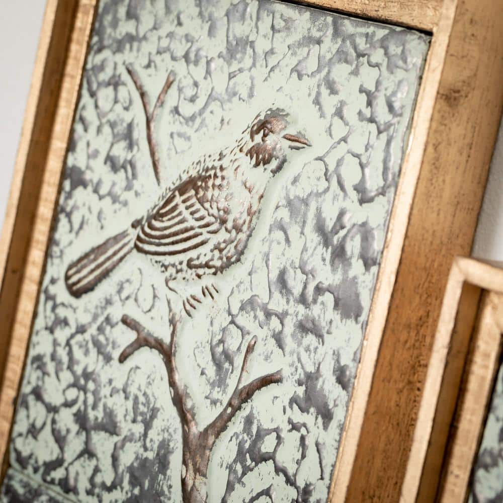 31.5" Soft Green and Blue Bird Metal Wall Decor Set
