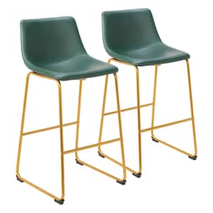Augusta Green and Gold 28.5 in. H Wood Frame Faux Leather Barstool Set - (Set of 2)