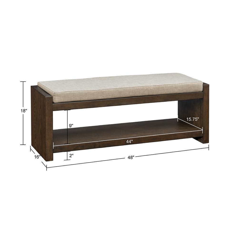 Taupe and Greige Upholstered Dark Wood Storage Bench