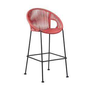 39 in. Pink Low Back Metal Frame Bar stool with Rope Seat