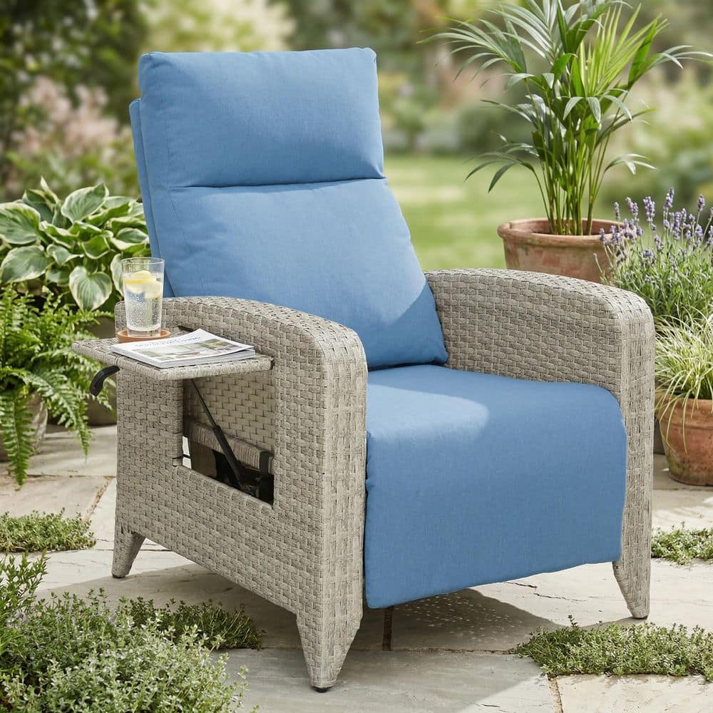 にーなダブルシェーズラウンジチェア Gray Wicker Outdoor Chaise Lounge Chair Patio Recliner with