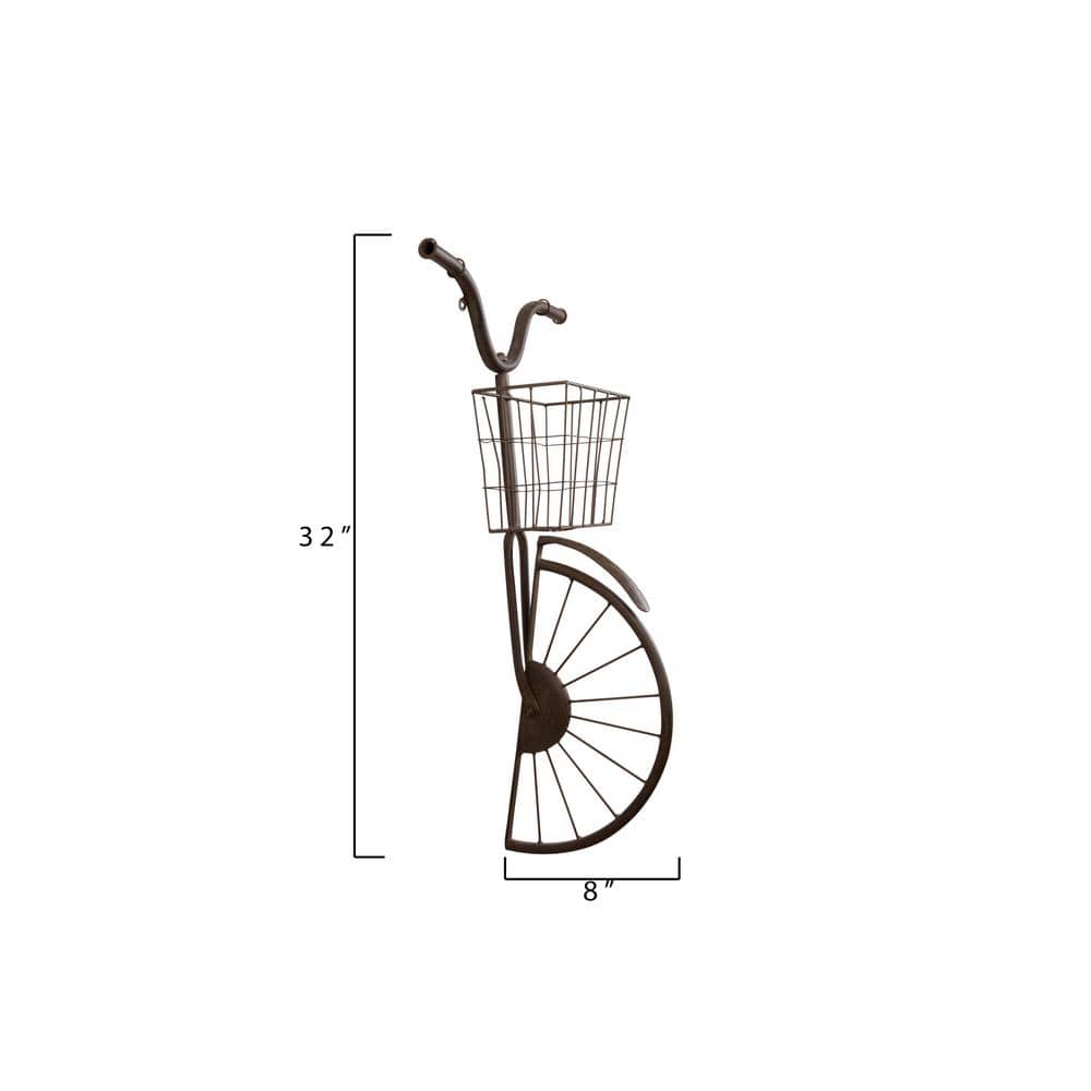 Distressed Rust Iron Bike Wall Decor with Basket, 30"