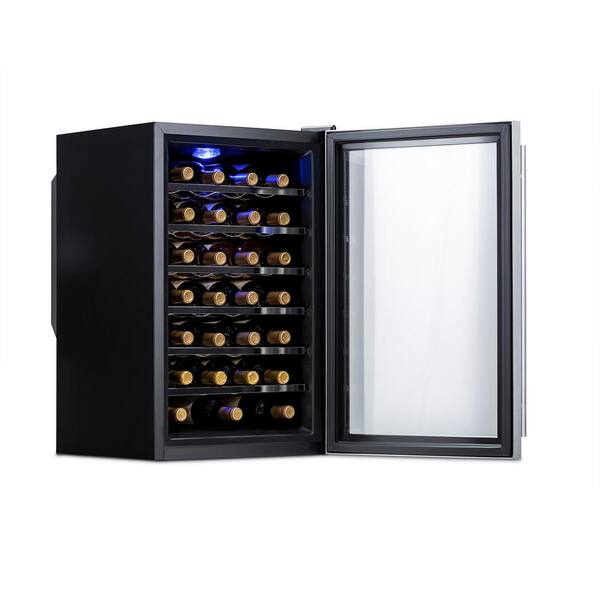 Wine Cooler Thermoelectric Black Interior Light Removable Shelves 28-Bottle 