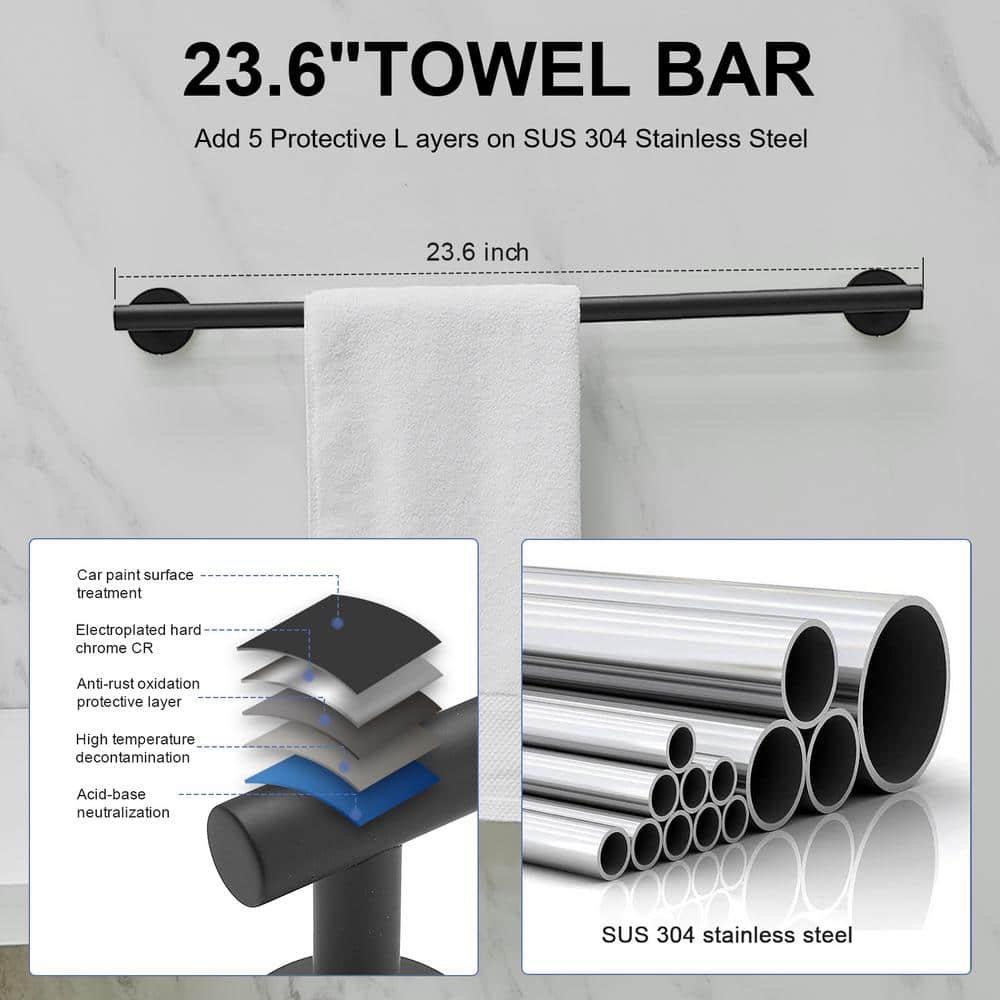 Matte Black Stainless Steel 5-Piece Bathroom Hardware Set