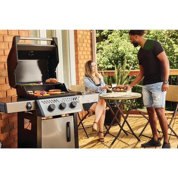 Freestyle 365 3-Burner Propane Gas Grill with Range Side Burner in Graphite Grey with Cast Iron Cooking Grids