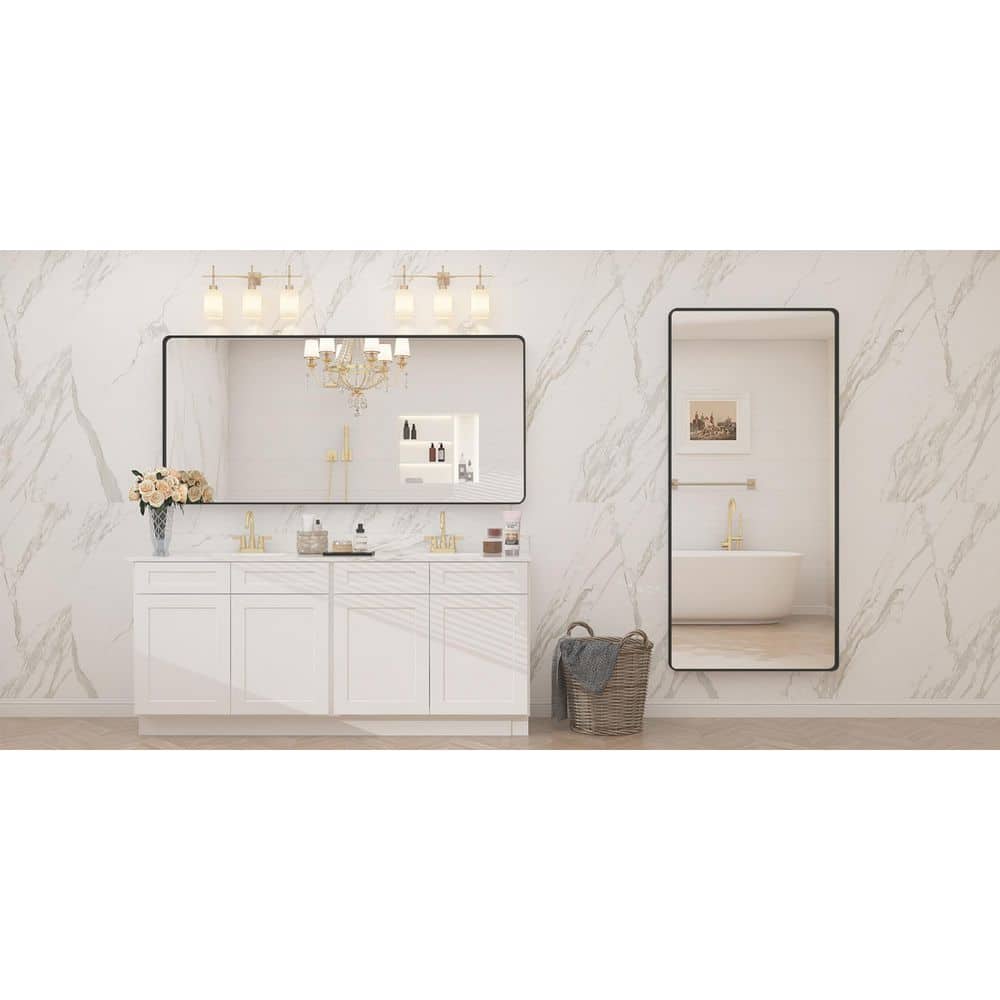 60x28 Matte Black Aluminum Framed Rectangular Vanity Mirror