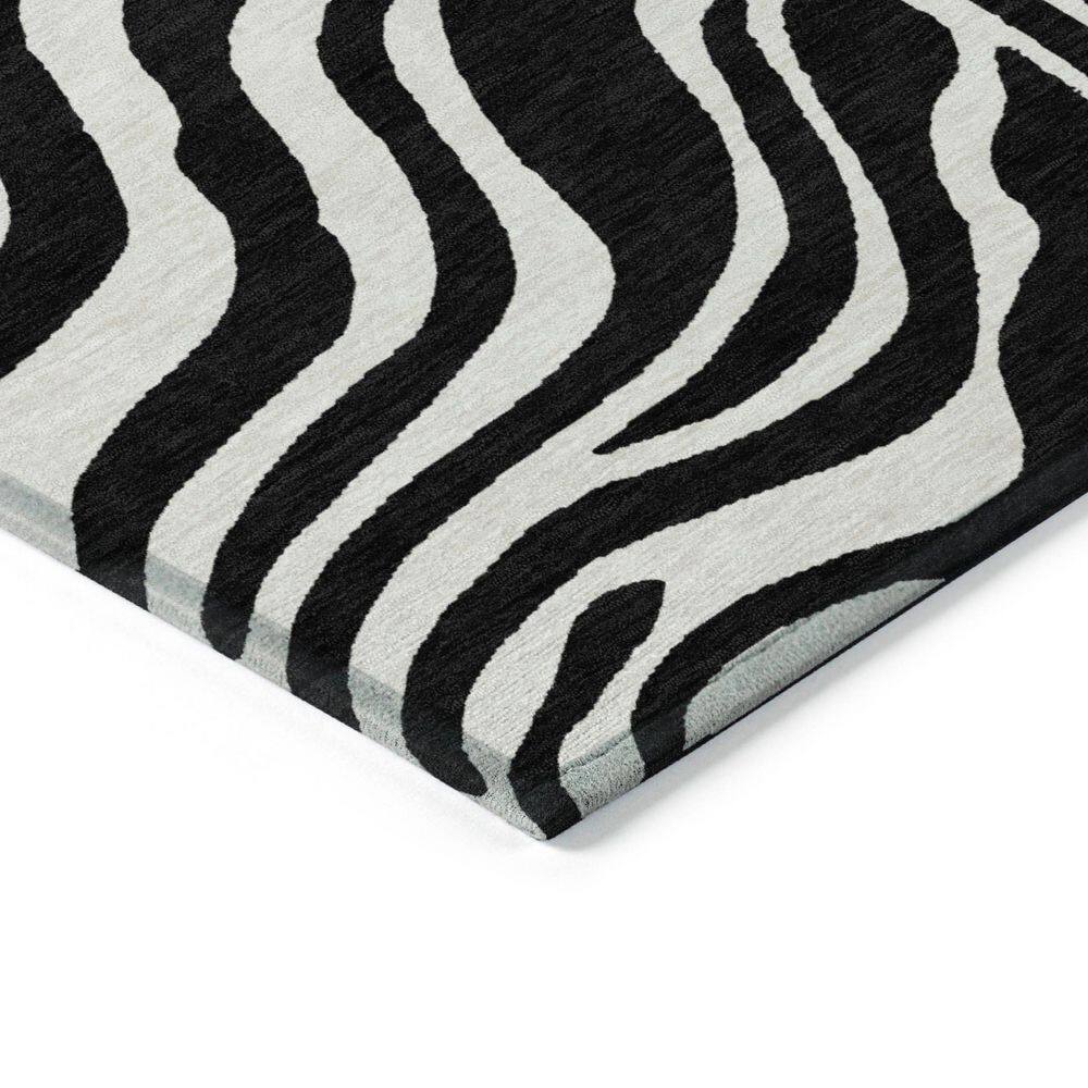 Black and White Zebra Pattern Washable Synthetic Rug