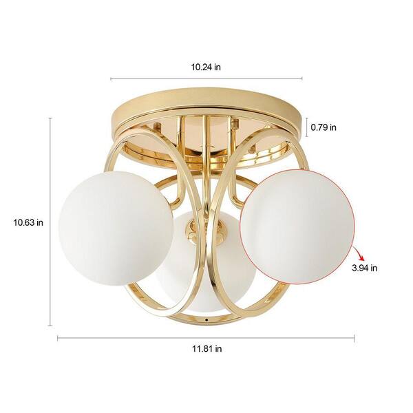 PAKOKULA 11.81 in. 3-Light Gold Farmhouse Semi-Flush Mount Ceiling