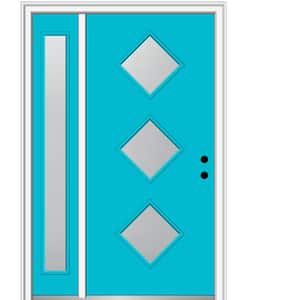 53 in. x 81.75 in. Frosted Glass Left-Hand 3-Lite Modern Painted Fiberglass Smooth Prehung Front Door with Sidelites