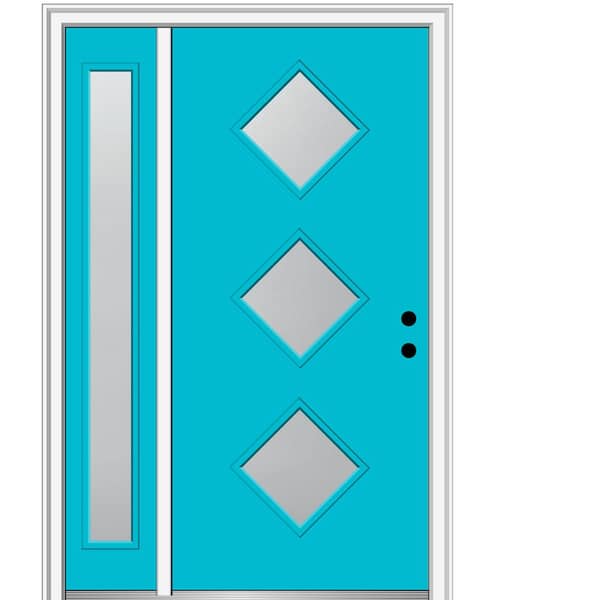 MMI DOOR 53 in. x 81.75 in. Frosted Glass Left-Hand 3-Lite Modern Painted Fiberglass Smooth Prehung Front Door with Sidelites