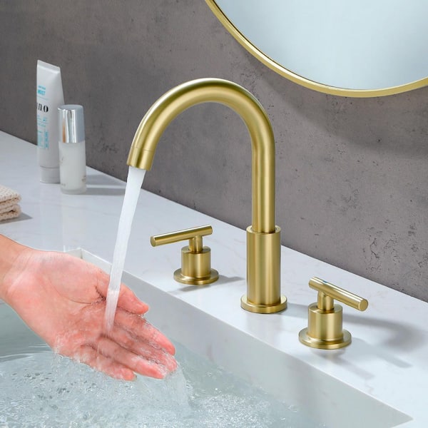 8 in. Widespread Double Handle 1.2 GPM Bathroom Faucet with Quick Connect Hose and Pop-Up Drain in Brushed Gold