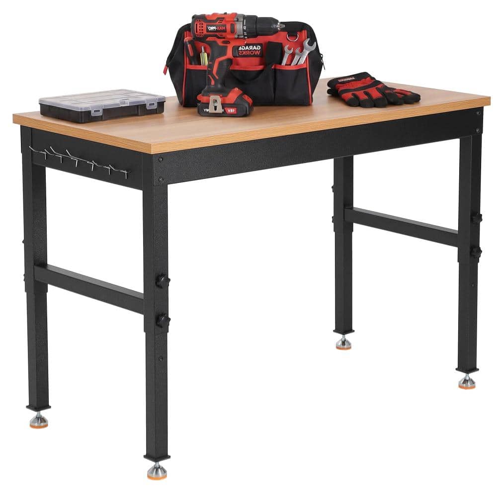 48 in. W x 24 in. D Adjustable Height Workbench Table with Solid Rubberwood Top and Built-In Power Outlets in Black price history on PriceWatchPro