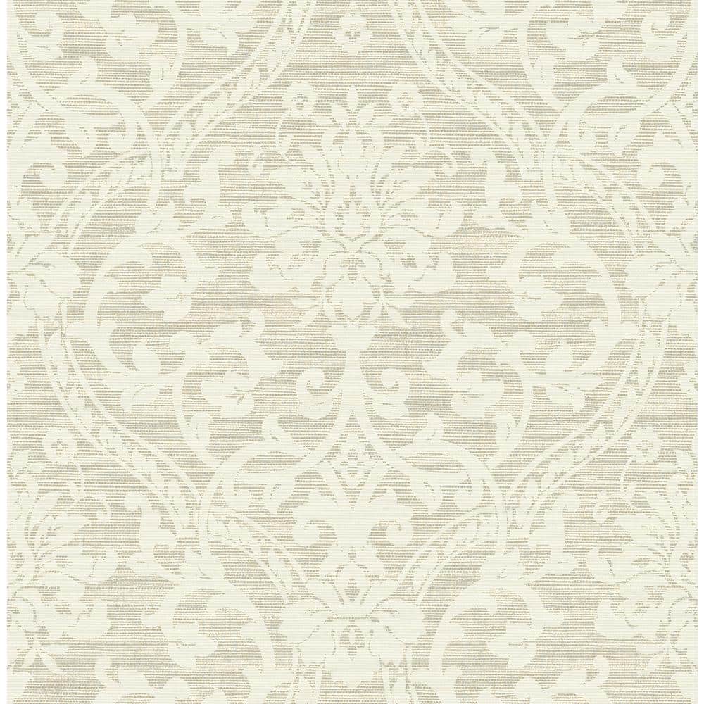 Evette Wheat-Brown Faux Grasscloth Damask Wallpaper
