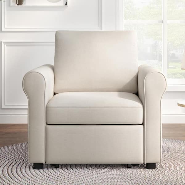 Harper Bright Designs 34 in. 2 in 1 Beige Linen Convertible Sleeper Arm Chair PP282398AAB The Home Depot