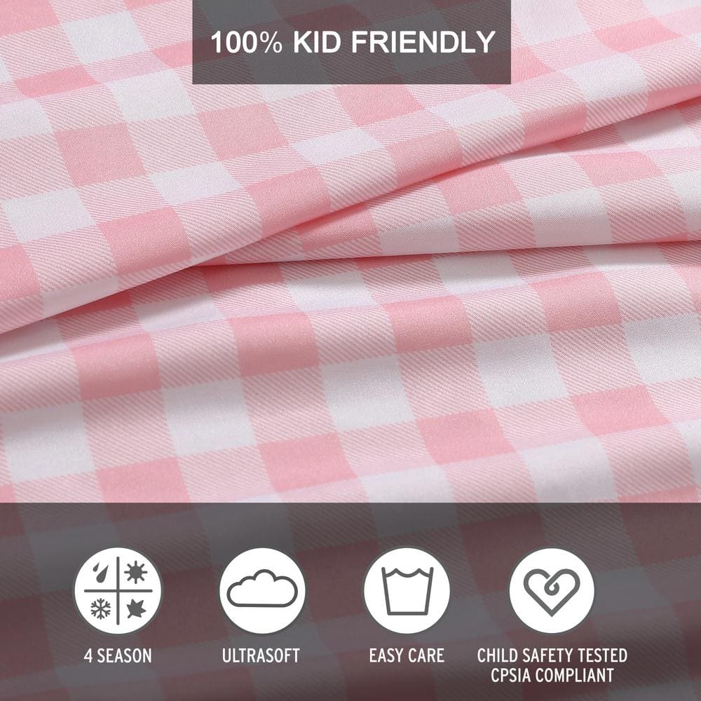 Twin Pink Plaid Polyester Microfiber Kids Sheet Set