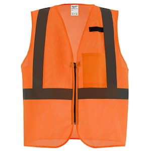 Large/X-Large Orange Class 2 High Visibility Mesh Safety Vest with 1 Pocket