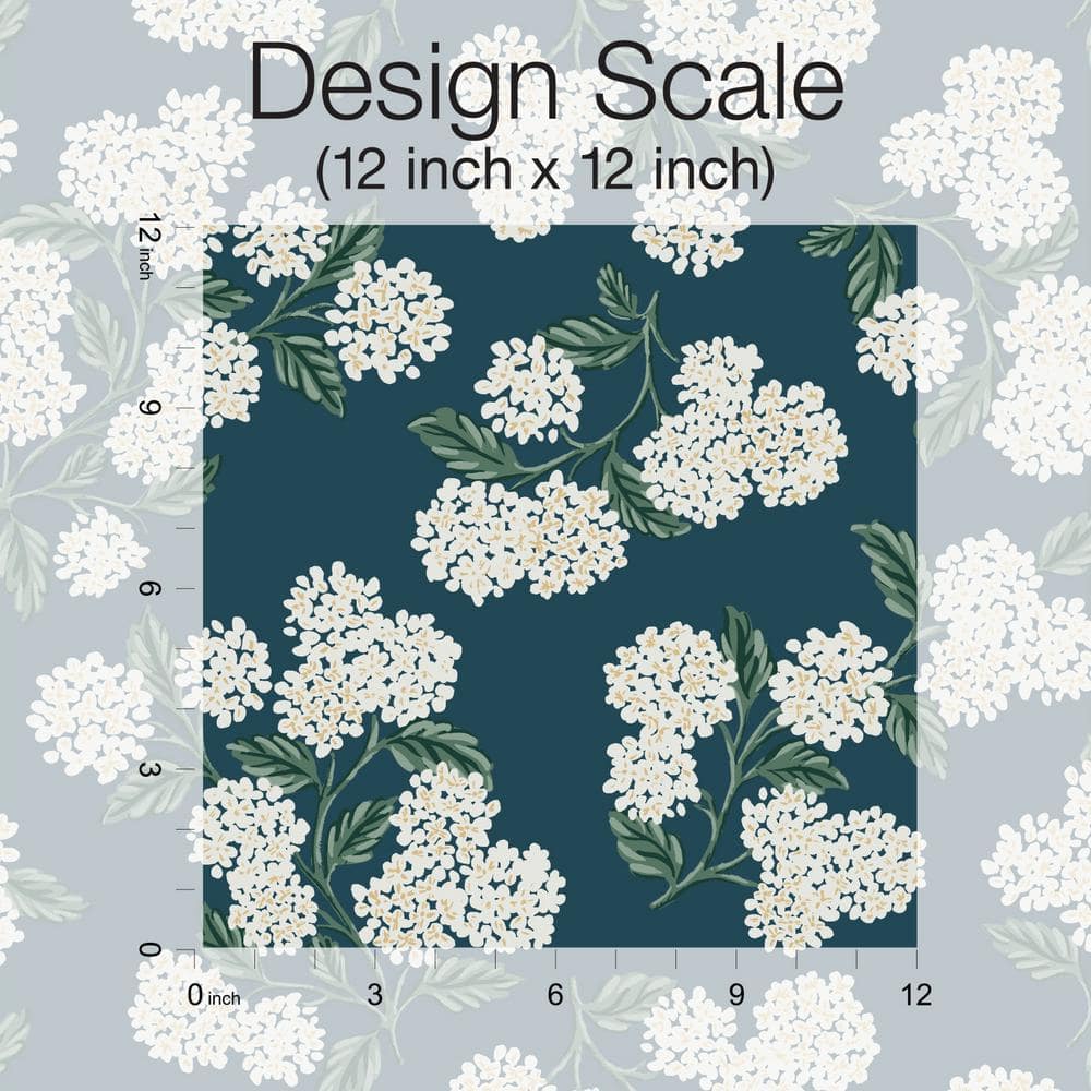 Blue Hydrangea Floral Non-pasted Washable Wallpaper