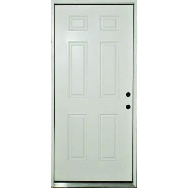 Steves & Sons 32 in. x 80 in. Reliant Series 6-Panel Left-Hand Inswing White Primed Fiberglass Prehung Front Door