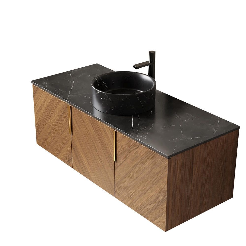 48 in. Floating Brown Oak Bath Vanity with Black Ceramic Top price history on PriceWatchPro