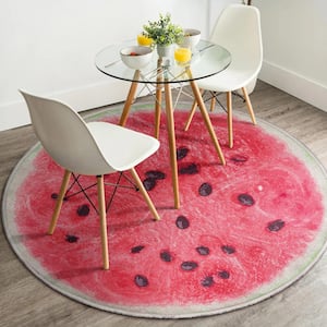 Apollo Watermelon Modern Printed Red 3 ft. 3 in. Round Area Rug