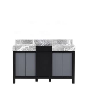 Zilara 55 in x 22 in D Black and Grey Double Bath Vanity and Castle Grey Marble Top