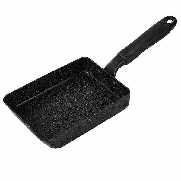 7 in. x 5 in. Black Maifanite Stone Nonstick Tamagoyaki Pan with Silicone Spatula, Induction Compatible
