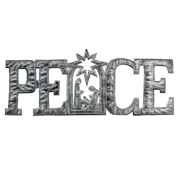 Global Crafts PEACE with Nativity Haitian Steel Drum Wall Art