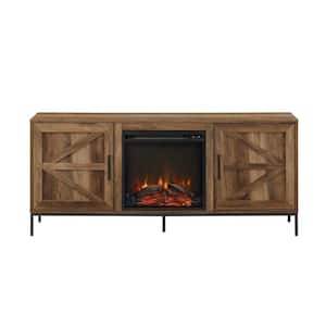 58 in. Modern Farmhouse Barn Door Fireplace TV Stand with Electric Fireplace for TVs up to 65 in., Rustic Oak