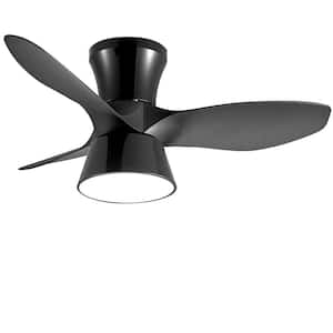 32 in. LED Indoor Black Flush Mount Ceiling Fan with Light and Remote