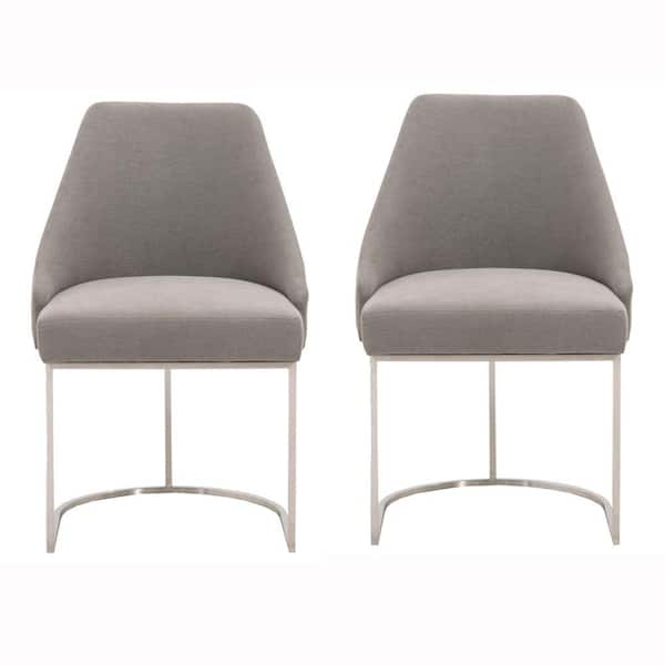Benjara Gray and Silver Fabric Upholstered Dining Chairs with Wide Curved Backrest (Set of 2)