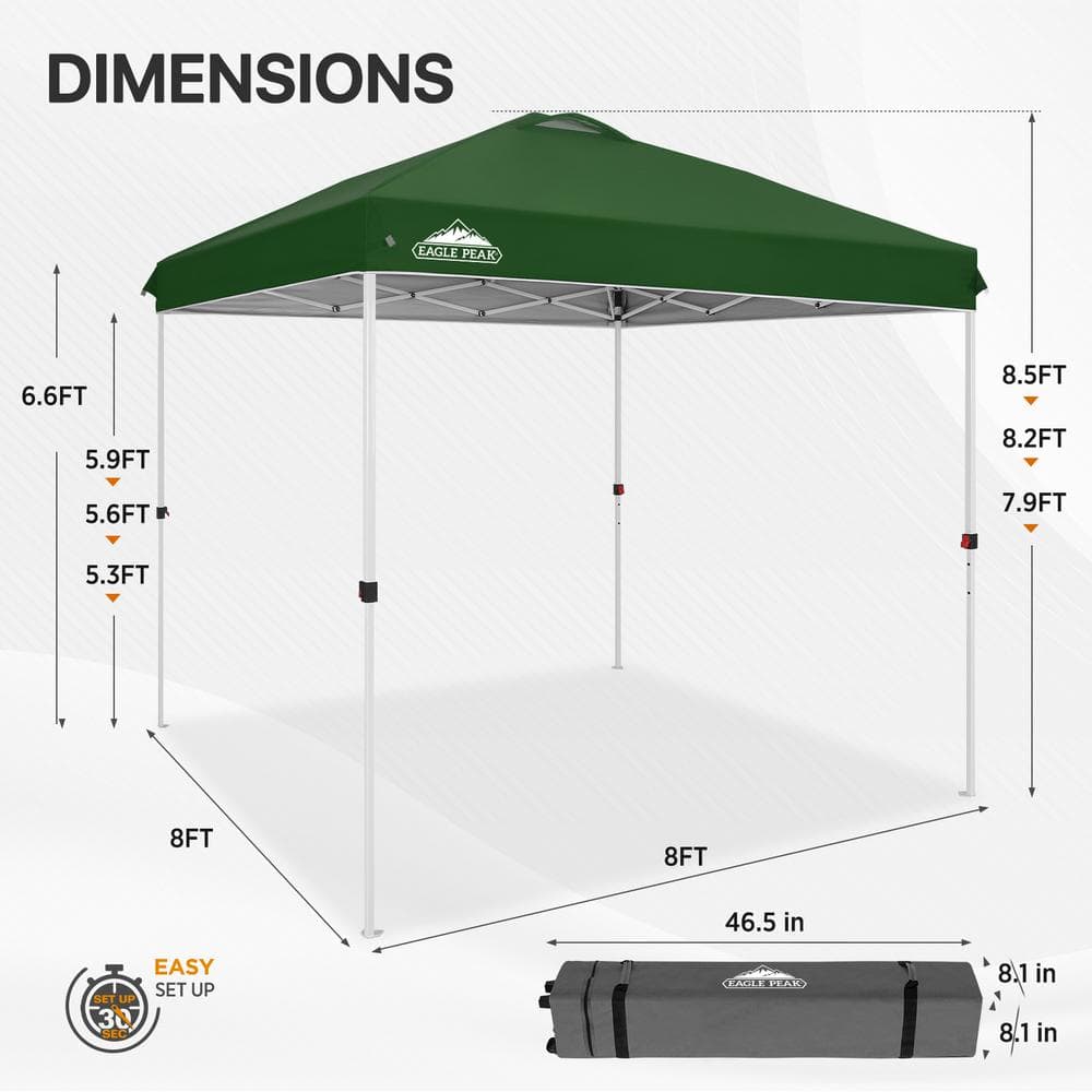 Green 8 ft x 8 ft Water-Resistant Pop-Up Canopy Tent