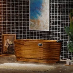 59 in. x 29.5 in. Flat Bottom Soaking Bathtub with Reversible Drain in Wood